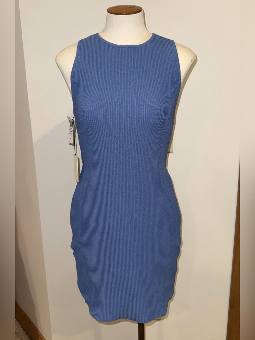 Babaton Sculpt Knit Racer Mini Dress Blue Medium
